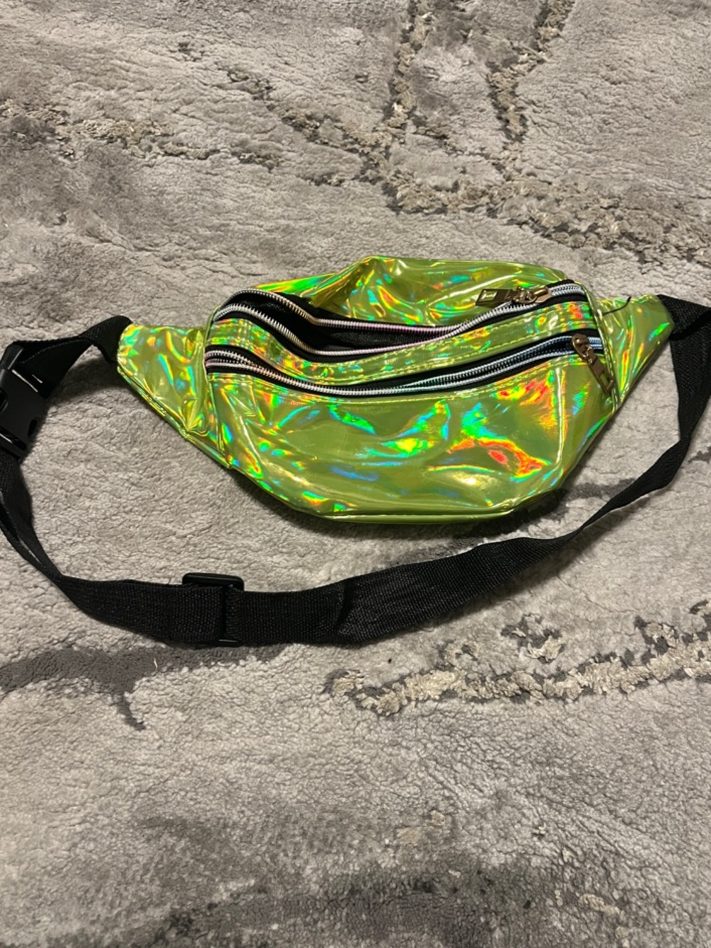 Iridescent Green Belt Bag with Black Strap